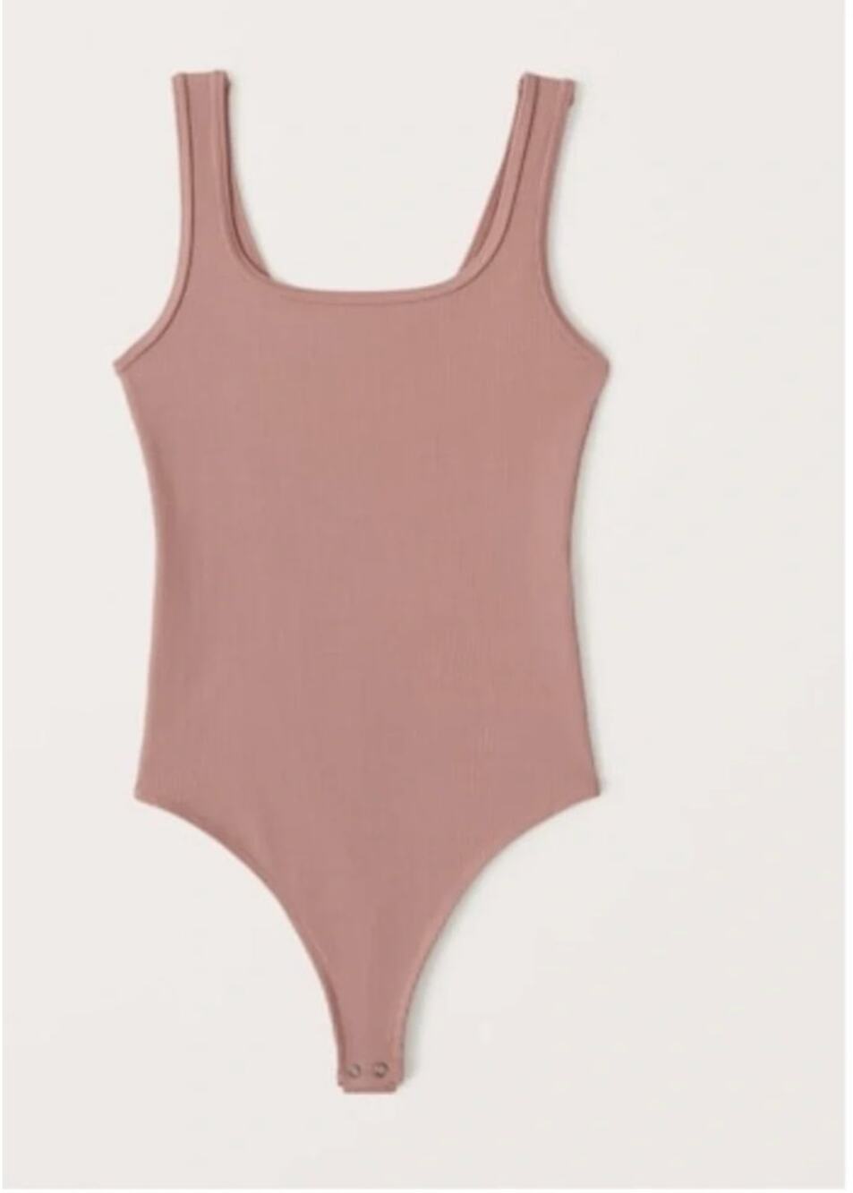 [Abercrombie & Fitch] Dusty Pink Seamless Rib Knit Scoop Neck Bodysuit Sz Medium